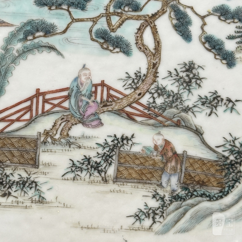 清晚期 粉彩山水人物土瓷板 - 图4
